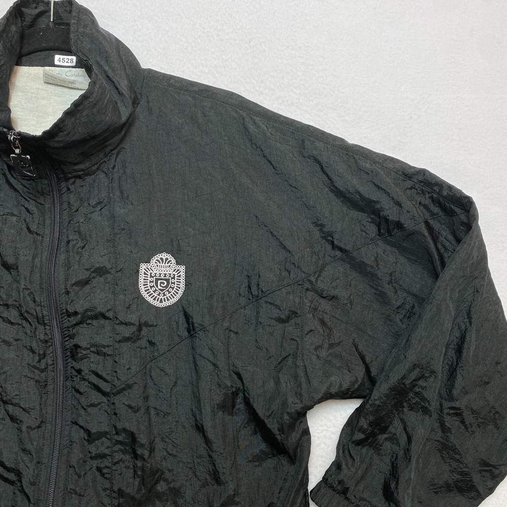 VINTAGE Perry Ellis Track Jacket Mens M Black Nylon Full Zip Windbreaker 80s - Picture 2 of 14